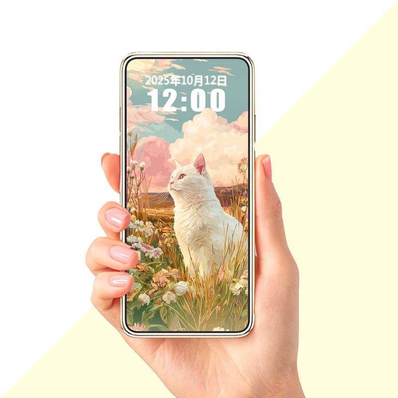 草原裡的望陽貓1 插畫桌布套組 - 電腦手機桌布/貼圖/App 圖示 - 其他材質 