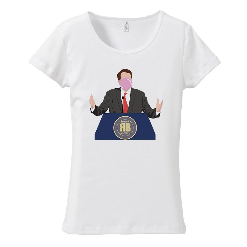 [Women's T-shirt] bubble gum / politician - Women's T-Shirts - Cotton & Hemp White