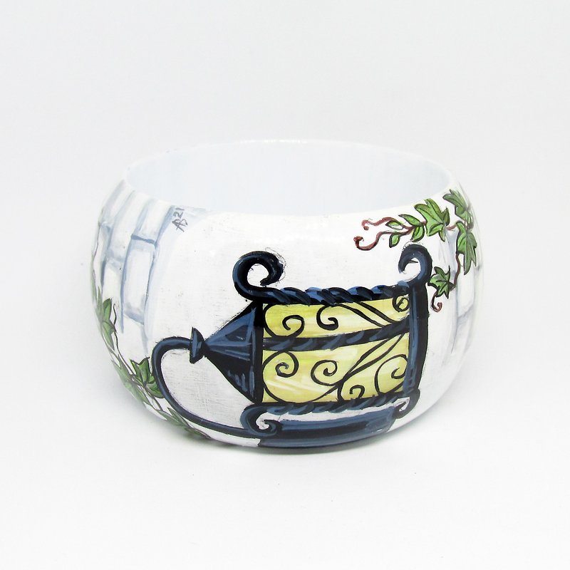 Hand-painted wooden bangle with lanterns
