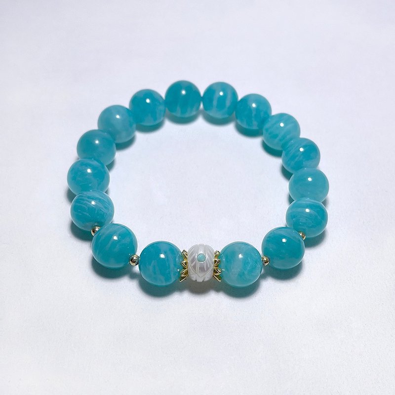 Natural mineral jade amazonite 10 mm 925 sterling silver bracelet - Bracelets - Gemstone Blue