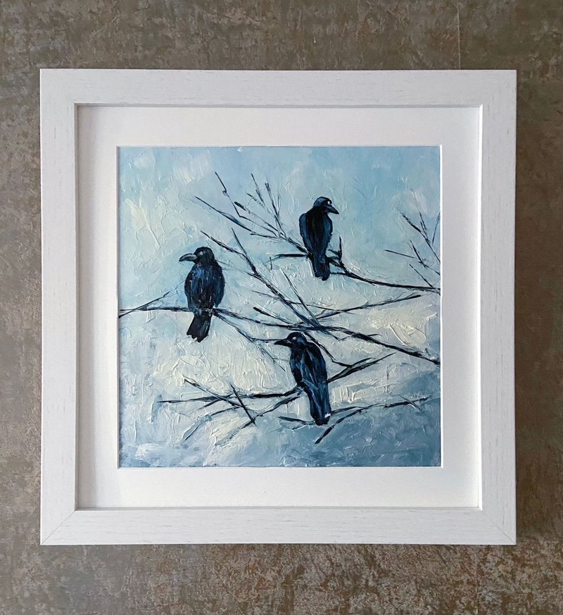 黒いカラス レイブンズ 鳥の絵 烏鴉鳥高画質 抽象芸術 油絵 インテリア装飾 - ウォールデコ・壁紙 - 金属 ブルー