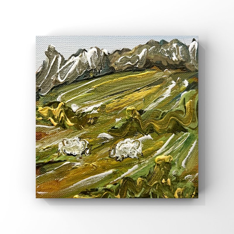 Scotland landscape painting Scottish Highlands art Sheep pasture grazing artwork - โปสเตอร์ - วัสดุอื่นๆ หลากหลายสี