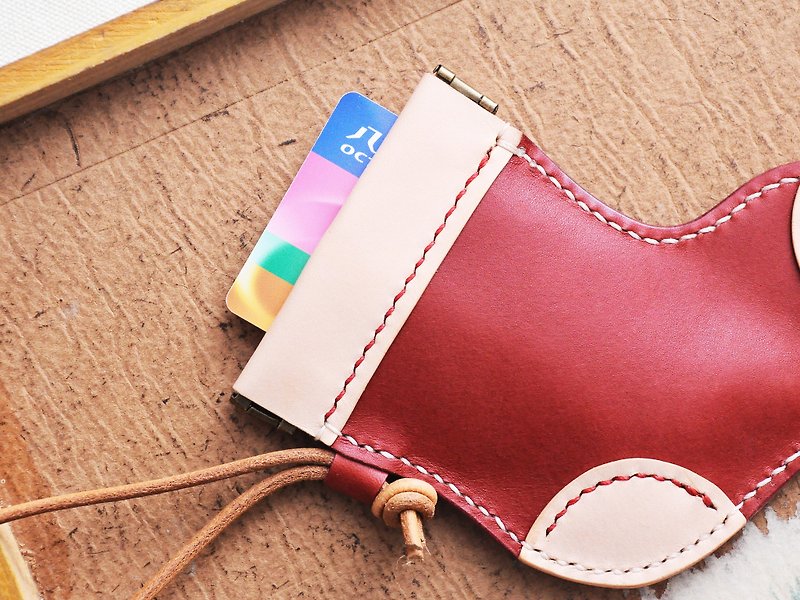 Christmas stockings sew the card cover card cover leather material bag free engraved name exchange gift DIY - Leather Goods - Genuine Leather Red
