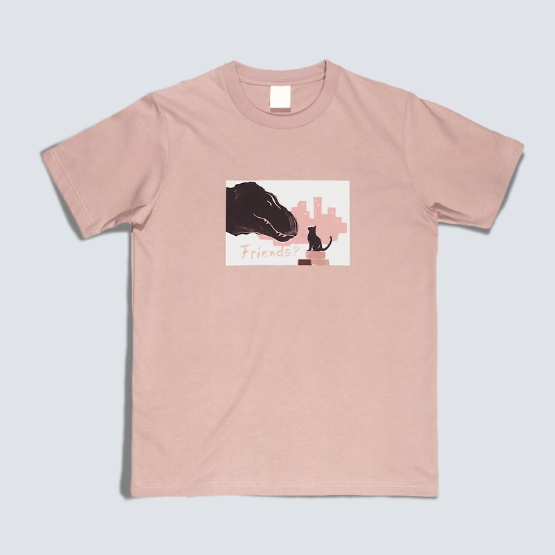ZJ Medium Thick Pound Classic Short Sleeve T-Shirt Dinosaur and Cat Drawing Design Made in Taiwan MIT - Women's T-Shirts - Cotton & Hemp Pink