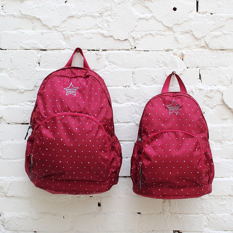Stars~Mini water resistant backpack(12 inch Laptop OK)-red_100368 - กระเป๋าเป้สะพายหลัง - วัสดุกันนำ้ สีแดง