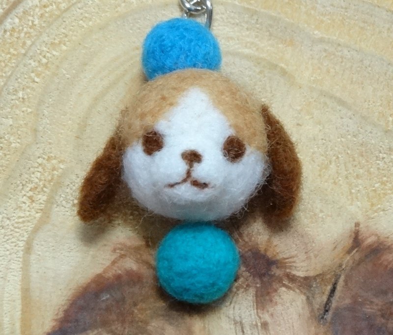 Green and Blue Beagle - Wool felt  (key ring or Decoration) - ที่ห้อยกุญแจ - ขนแกะ สีนำ้ตาล