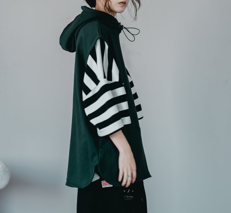 BOY cotton hooded loose vest-2 colors-hooded dark green - Women's Vests - Other Man-Made Fibers Green