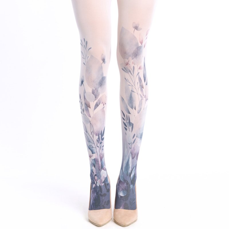 Blue floral ombre pantyhose, plus size clothing accessory - 內搭褲/緊身褲 - 尼龍 白色
