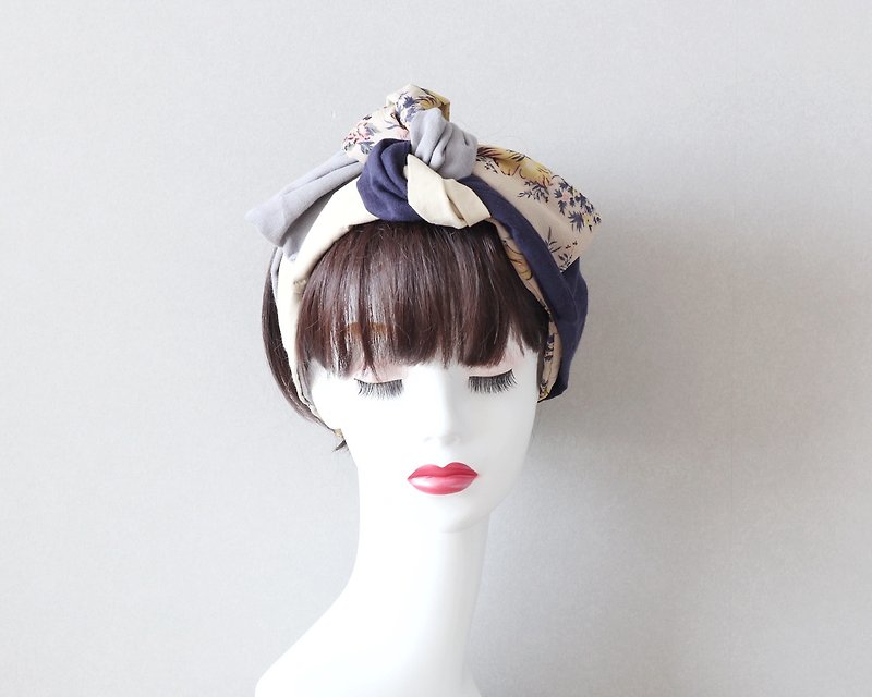 Mariage (custard flower) hair band - Hair Accessories - Cotton & Hemp Blue
