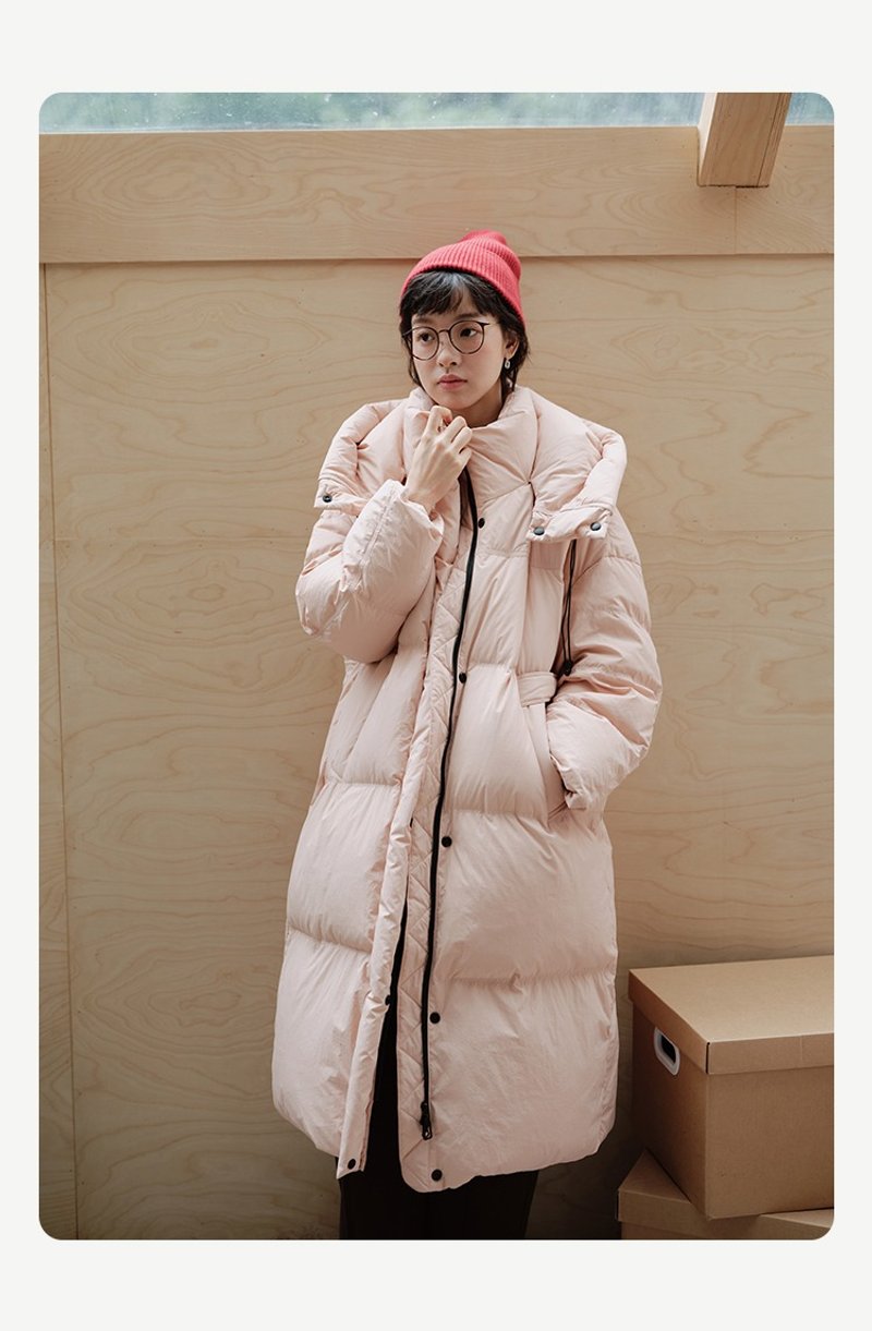 Pink and white duck down long hooded down jacket - เสื้อแจ็คเก็ต - ไนลอน หลากหลายสี