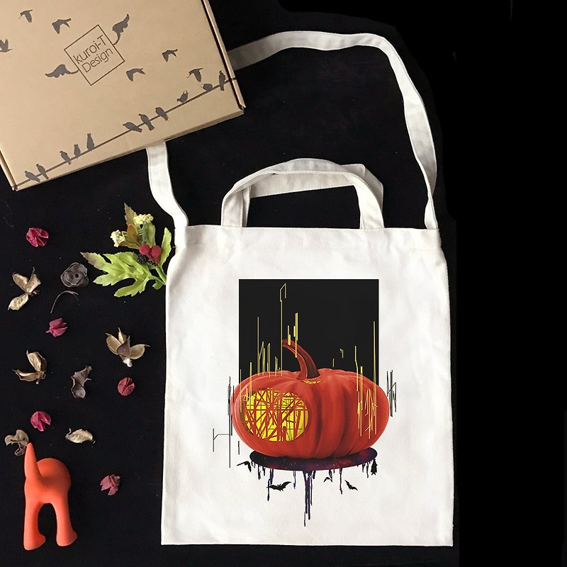 [Halloween Special] Illustrator SYU Halloween Wenchuang Wind Straight Canvas Bag - กระเป๋าแมสเซนเจอร์ - ผ้าฝ้าย/ผ้าลินิน 