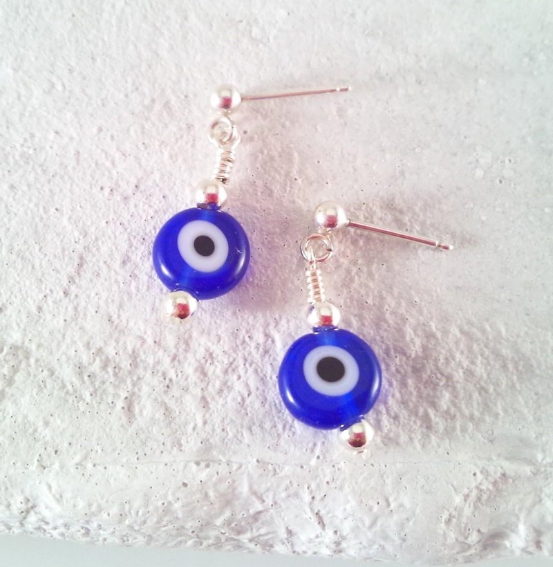 EVIL EYE Evil eye protection Turkish glass SV earrings 2-1 - Earrings & Clip-ons - Glass Blue