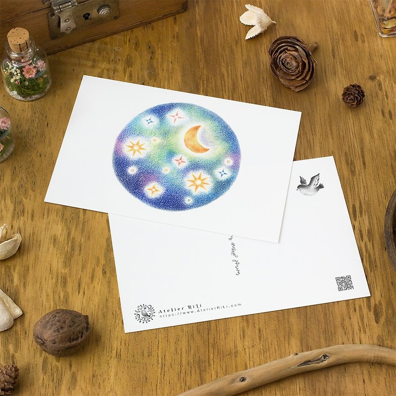 4 pieces set. Like a picture book. Postcard "Stars and Moons" PC-243 - การ์ด/โปสการ์ด - กระดาษ สีน้ำเงิน