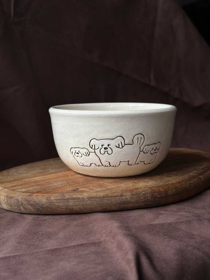 Three Puppies Small Bowl Male 400ml - ถ้วยชาม - ดินเผา 