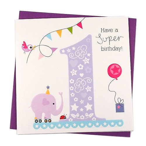 205剪刀石頭紙 大象前來喝采－1歲生日【Paper Rose-卡片 生日祝福】