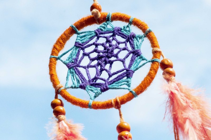 boho folk style hand-woven cotton Linen rainbow colors Dreamcatcher Charm - Orange Purple Mandala (small) - Items for Display - Cotton & Hemp Multicolor
