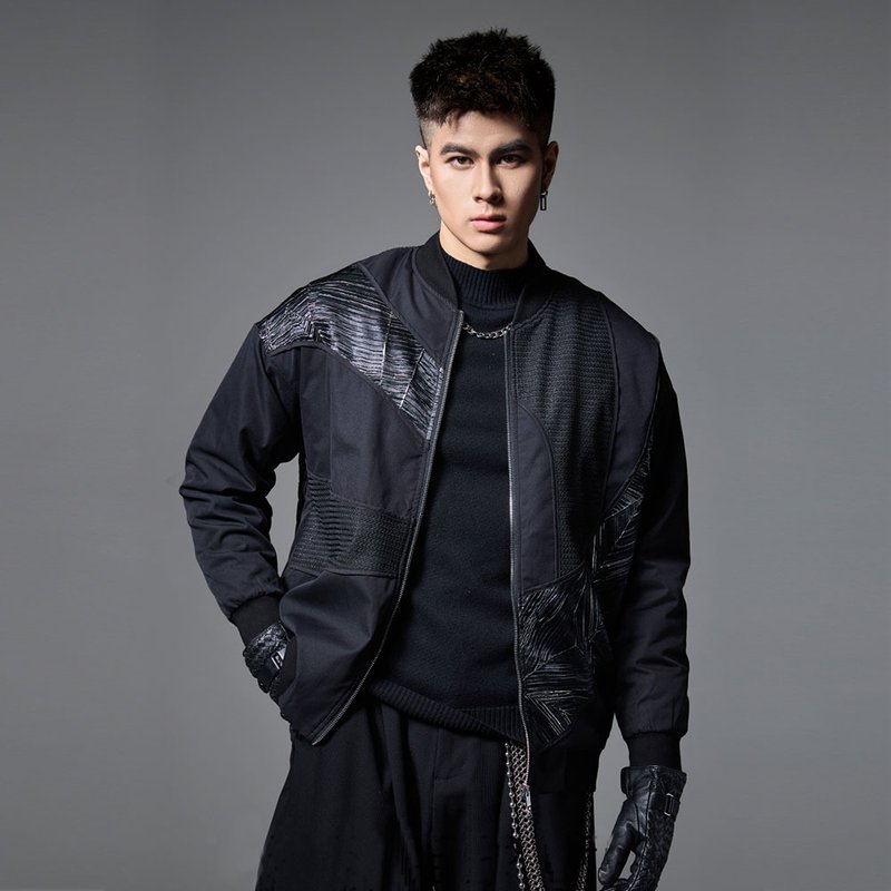 冬季男士棒球領拼料棉服  短款棉衣外套 - 男夾克/外套 - 聚酯纖維 