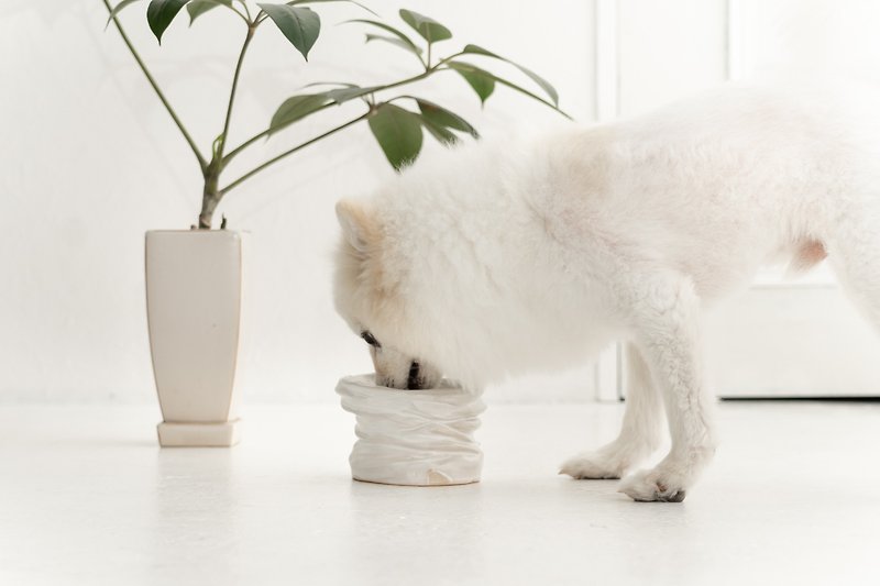 Twisted  pet bowl  ペットボウル　食器スタンド　小型犬　中型犬　ネコ　陶器 - 食器 - 陶器 ホワイト