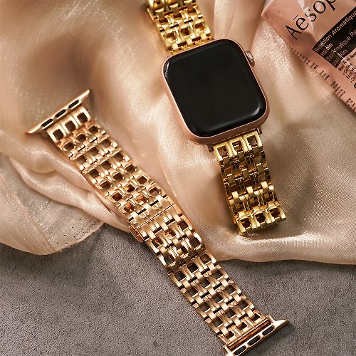 W.WEAR 時間穿搭 Apple watch - 【高端支線限量款】方形鏤空316L 不鏽鋼 蘋果錶帶