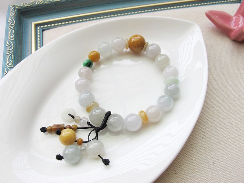 Emerald A Burmese Jade [Meet Happiness] Ice Tricolor Jade Beads - Bracelets - Jade Green