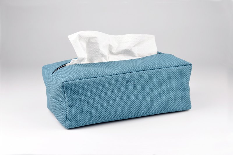 Rectangle Tissue Box Cover, Facial Tissue Holder, Soft Touch, Blue - Tissue Boxes - Faux Leather Blue