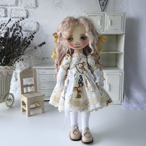 DollsBYirinaArt Handmade doll with blonde hair 11 inch. An artistic doll. Rag doll. Fabric doll.