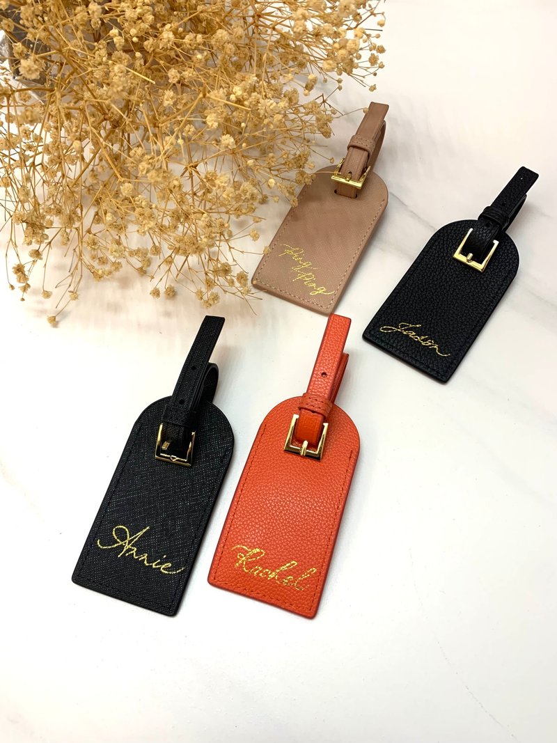 [Customized] Genuine leather luggage tag with gilded name customized loose gift wedding travel graduation gift - Luggage Tags - Genuine Leather Black