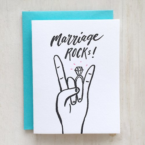 The Fingersmith Letterpress Marriage Rocks Letterpress Card