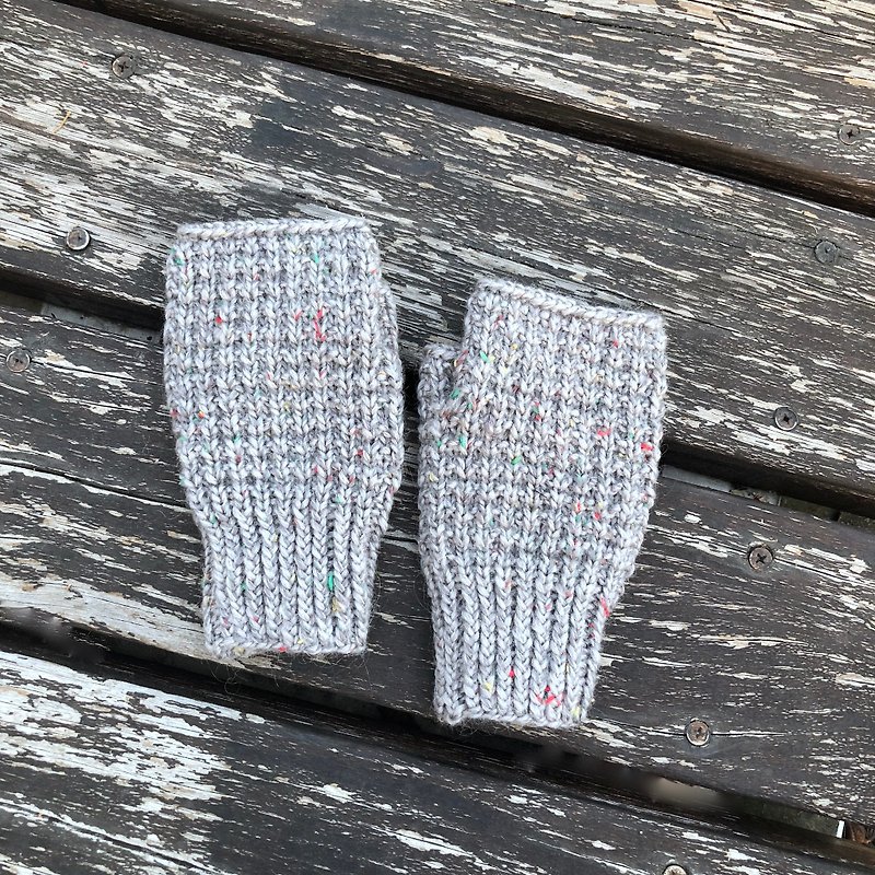 Xiao fabric hand-woven color point wool fingerless gloves gray - Gloves & Mittens - Wool 