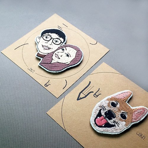 Jyun design studio 刺繡工作室 專屬訂製 - 6公分 Q版雙人人像 & 狗狗手工刺繡布章