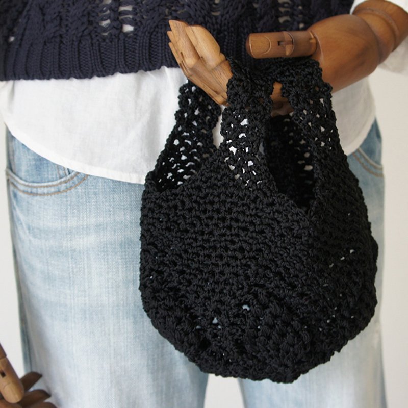 Ba-ba handmade Openwork knitting multi bag No.MB4 - トートバッグ・ハンドバッグ - その他の素材 ブラック
