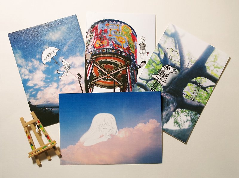 Kuka quietly painting / Multifunctional Storage postcards / illustrator into 4 groups - Cards & Postcards - Paper Blue