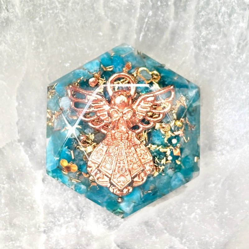 守護天使藍磷灰六角形奧剛隨身盤 | 附絨袋 - 其他 - 水晶 藍色