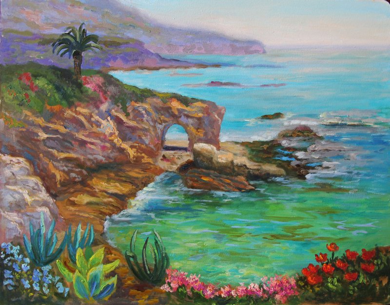 California beach Painting Original scenery Art Landscape Ocean Artwork - Posters - Other Materials Multicolor