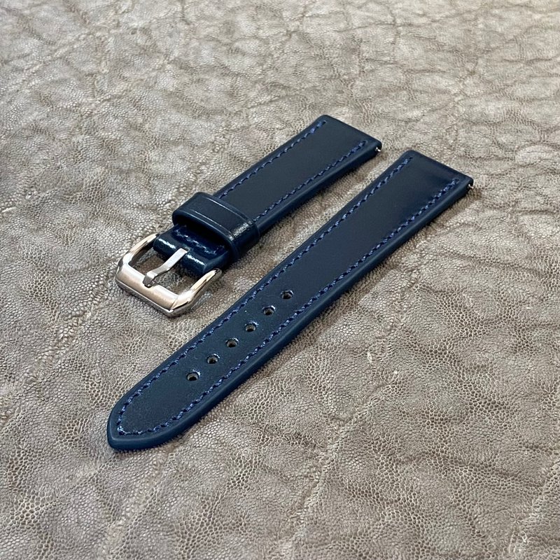 Watch Strap 20mm-18mm [Standard] Oil Cordovan Navy Flat Watch Band - สายนาฬิกา - หนังแท้ สีน้ำเงิน