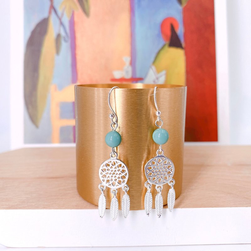 Dream Catcher Silver 925 & Swarovski Crystal Earrings - Earrings & Clip-ons - Other Metals Green