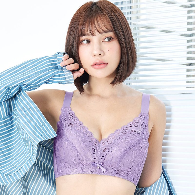 Pink Lady Wireless DE Cup Mermaid Secret Evenly Breathable Thin Lined Concentrated Covering Bra - Women's Underwear - Other Man-Made Fibers Purple