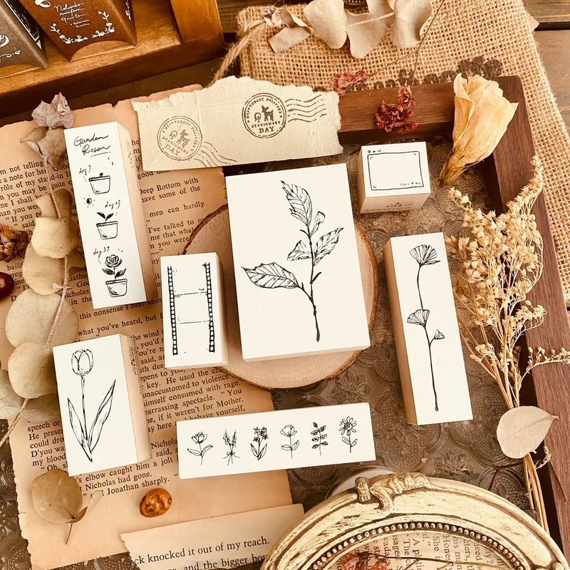 Plant Diary 7 rubber stamp set - ตราปั๊ม/สแตมป์/หมึก - ไม้ 