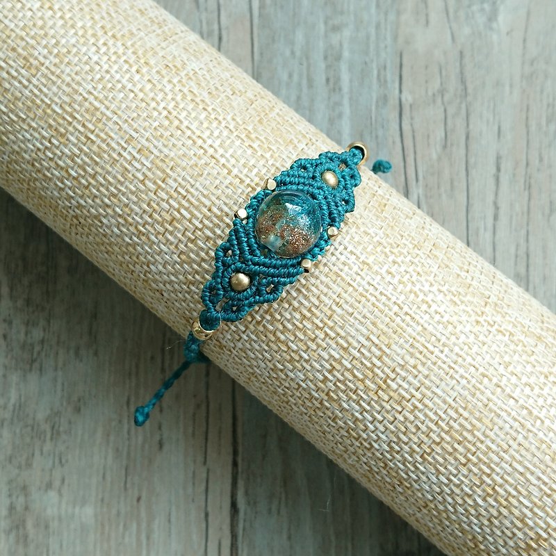 Misssheep-H33-South American wax line braided gold green glass brass beads bracelet - Bracelets - Other Materials Green