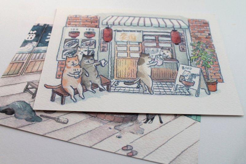 [noodle shop/bathroom] 5x7 large size postcard/original postcard/card/small painting - Cards & Postcards - Paper 