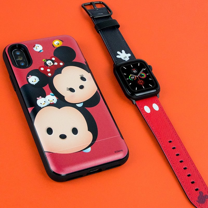 迪士尼米奇老鼠十字壓紋牛皮革Apple Watch真皮錶帶Series 1-8,SE - 錶帶 - 真皮 