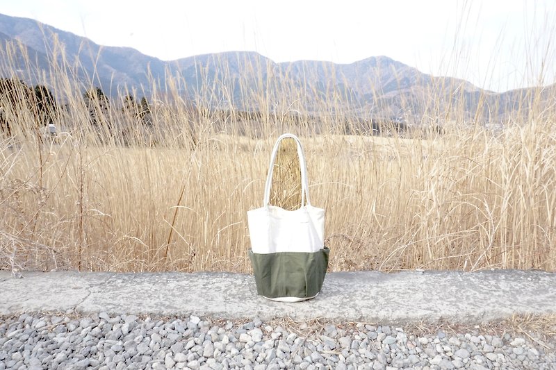 Incense Harbor Daily No. 11 Canvas Cylindrical Tool Bag - White with Olive Green - Messenger Bags & Sling Bags - Cotton & Hemp 