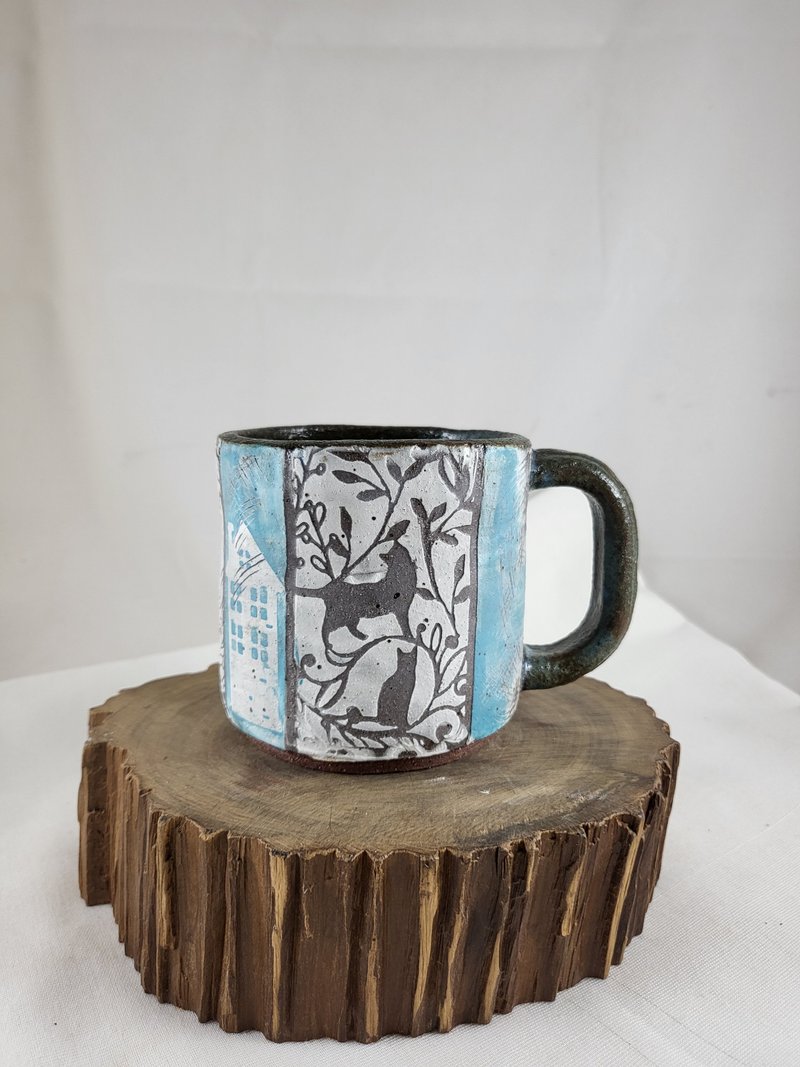 Cat Paper Cut Art Mug - Mugs - Pottery White