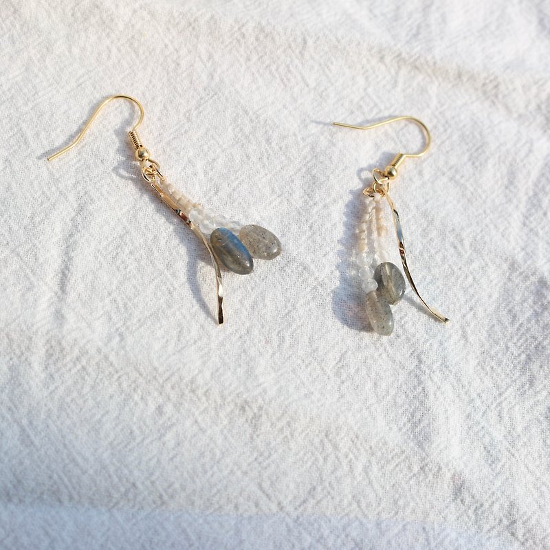天然石拉長石編織耳環 - 耳環/耳夾 - 水晶 藍色