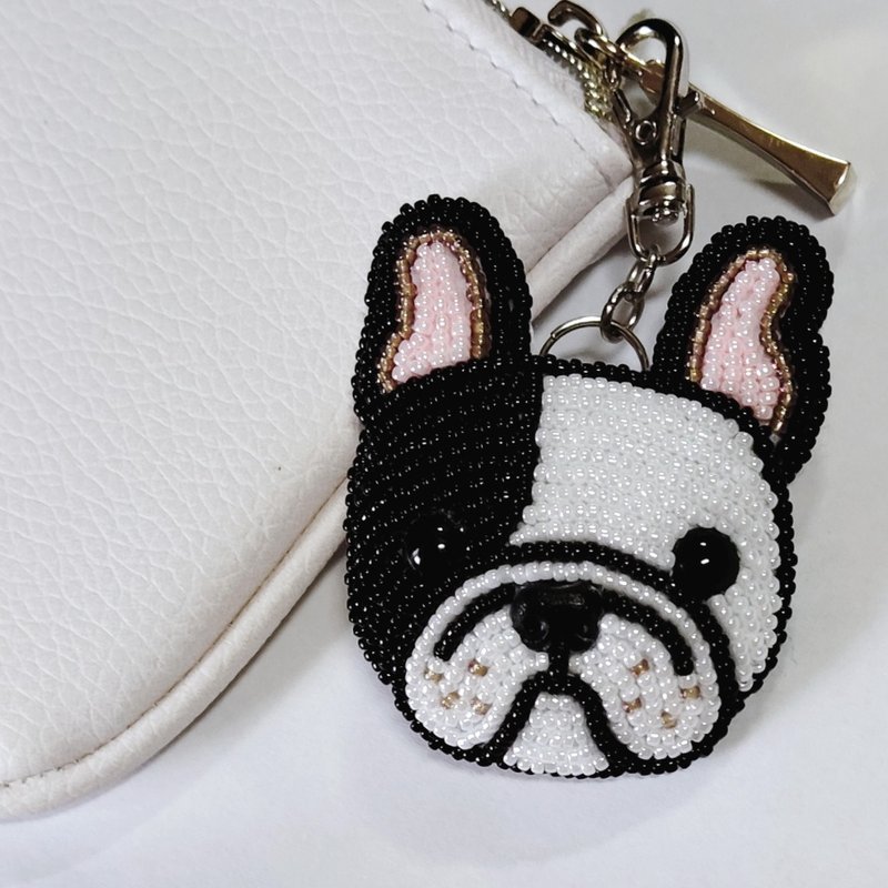 French Bulldog Pied Single Punch R Charm Bag Charm Keychain - พวงกุญแจ - วัสดุอื่นๆ 