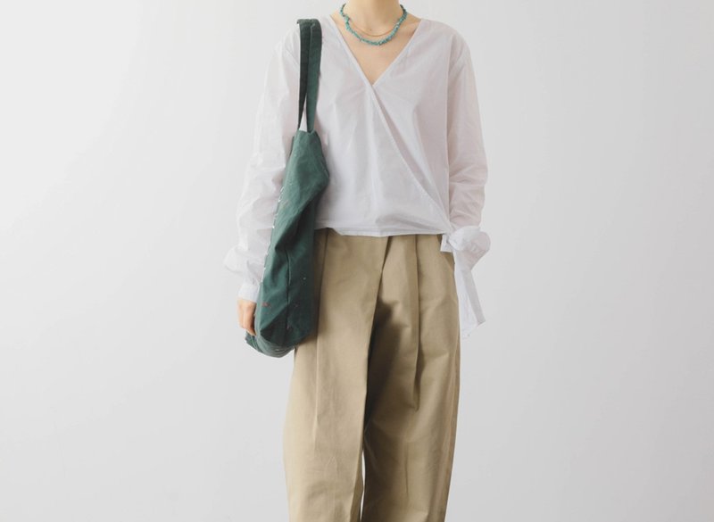 【高智】法式復古 棉質高腰休閒褲 - 女長褲 - 棉．麻 卡其色