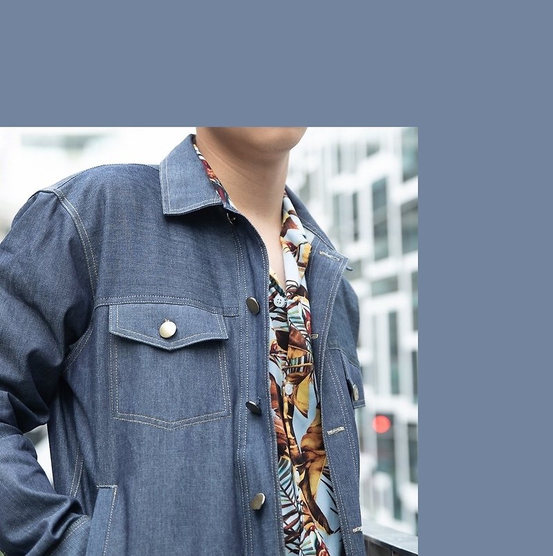 Denim - Jacket with pocket - เสื้อโค้ทผู้ชาย - ผ้าฝ้าย/ผ้าลินิน สีน้ำเงิน