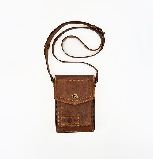 LU11NA Leather Crossbody iPhone Purse, Brown Phone Bag, Small Shoulder Case, Gift idea