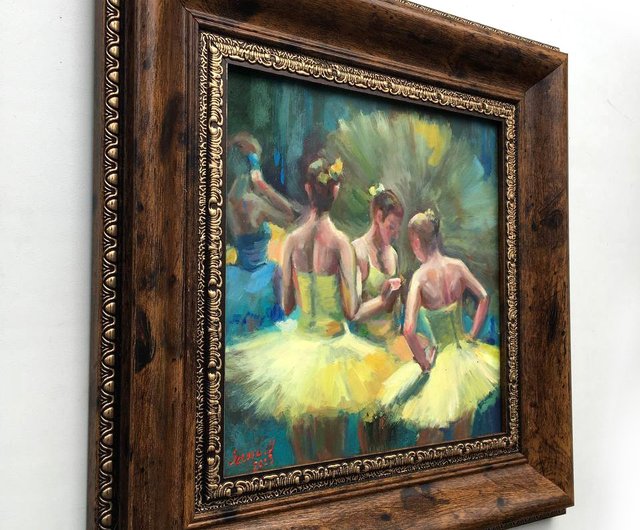 絵画インテリア 額付 ( 青緑＋金色の枠)油絵 F4-040414 女の子バレエ 絵画 額付 ( 青緑＋金色の枠) 油絵 F4-040414 女の子バレエ