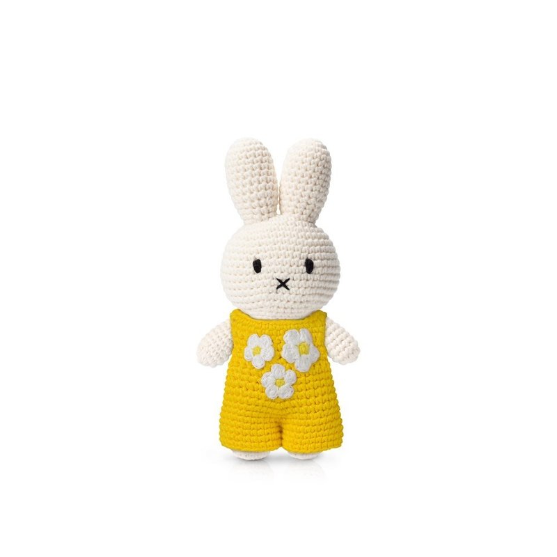 荷蘭 Just Dutch | Miffy 米飛兔 編織娃娃和她的黃色生日吊帶褲 - 公仔/玩偶 - 棉．麻 黃色